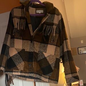 Idyllwind Checkered Teddy Jacket - Brown and Black